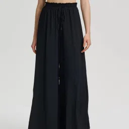 Women Loose Fit Black Viscose Rayon Trousers-image-64