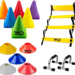 6 Inch Cones Pack 6, 6 Space Markers, 4 Meter Ladder Agility and Pushup Bar Football Kit-image-60