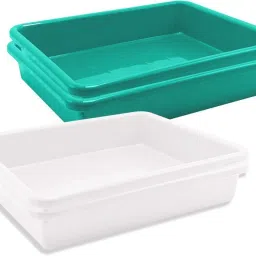Wonder Plastic Prime Exel Tray 555 for Home/Kitchen/Office, 9.5 Ltr, Set of 4, White UGreen Color, Made in India, MRV04015 Tray-image-65