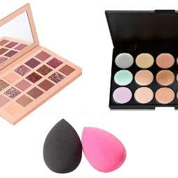 15 Color Contour Pallet for face with 18 color Nude eye Shaddow Pallet and 2 makeup puff-28