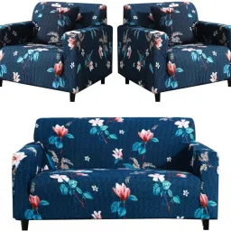 Polyester Floral 3+1+1 Seater Sofa Cover-image-97
