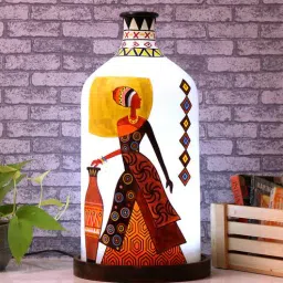 posh n plush Hand Painted Laurentia Red White Glass Shade Table LED Lamp With Wooden Base-picture-39