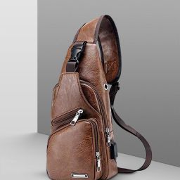 Small 5 L Backpack Men's Crossbody Bags Men's USB Chest Bag PU Leather Shoulder Bags-image-49