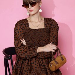 Casual Bishop Sleeve Printed Women Maroon Top-image-55