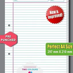 bungbee A4 Ruled Sheets, Punched 100 Sheets, Dual Color- Glanza Edition, One Side Ruled A4 90 gsm A4 paper image 2