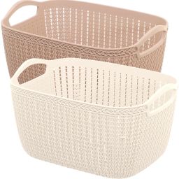 Plastic Unbreakable Plastic 2 Pieces Multipurpose Medium Size Flexible Storage Baskets / Fruit Vegetable Bathroom Stationary Home Basket with Handles (Peach & Cream) -CTKTC39075 Storage Basket-image-27