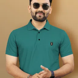 Men Solid Polo Neck Polyester Dark Blue T-Shirt-image-83