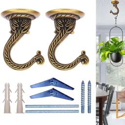 Metal Ceiling Hooks for Hanging Plants, Windchimes, Bell Holder (Antique Brass) Hook 2-image-48