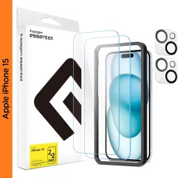 Spigen Tempered Glass Guard for iPhone 15 [Glass 2 Pack + Camera Lens Protector 2P + Alignment Tool]-image-31