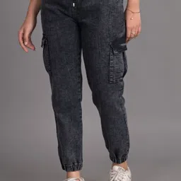 selvo Women Jogger Fit Mid Rise Black Jeans-picture-3