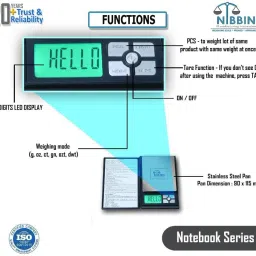 NIBBIN Electronic DIGITAL Scale,Notebook (500 gram x 0.01 Gram) Digital Jewellery Weighing Scale, Gold & Silver Ornaments Weight Measuring Machine Portable Weighing Scale for homes and professionals Weighing Scale ,(TM-C3) Weighing Scale (Black) Weighing Scale image 4