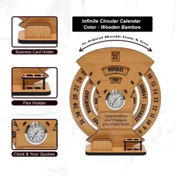 gojeeva Analog BambooCalendar 2024 with Desk Organizer for Office / Home Clock image 4