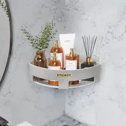 Self-Adhesive Corner Bathroom Shelf | No-Drill Wall Storage Rack for Toiletries Plastic Wall Shelf-image-68