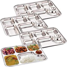 6 in 1 Stainless Steel Plates with Compartments Bhojan Thali Set for Lunch K4 Dinner Plate-4