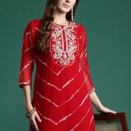 Women Embroidered Georgette Straight Kurta-image-30