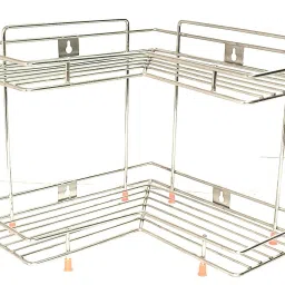 Containers Kitchen Rack Stainless Steel 2 Tier L-Corner Stand for Kitchen and Bathroom, Multipurpose Storage Organizer, Shelf Rack, Bathroom Shelf Wall Mounted, Chrome Finish, Size: 31 x 31 x 33 cm Steel-picture-7