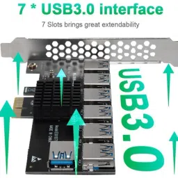 microware PCI-E Riser Card 1 To 7 USB 3.0 Riser Card PCI Express For BTC Mining Miner GDDR6X 1 GB NVIDIA Chipset 64 bit 1 MHz Graphics Card image 4