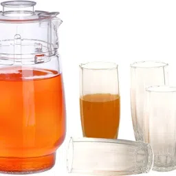 New Designer Drinking Set Of One Jar With Lid & Six Glass Transparent & Clear-JG50 Jug Glass Set-image-65