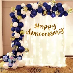 Solid Happy Anniversary Decoration With White Net Curtain & Led Light For Husband Wife Balloon-26
