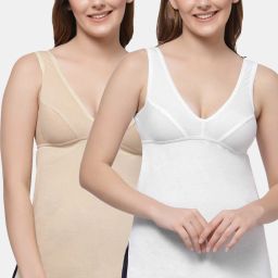 Women White, Beige Camisole-image-2
