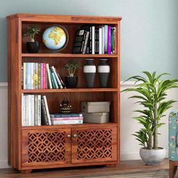 Wooden Book Shelf for Living Room | SolidWood Bookcase Shelf with 3 Shelves Solid Wood Semi-Open Book Shelf-image-45