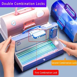 nxsvaa GEOMETRY Box with two lock Multi-Layer strong plastic box and pouch (Blue) Geometry Box image 5