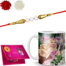 Designer Rakhi with mug_NAADN4744 Gold Finish Rakhi, Chawal Roli Pack, Greeting Card, Mug Set-9