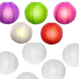Hanging paper 5 white & 5multicolorLantern Pack of 10 L 12 inch 16 Multicolor Paper Hanging Lantern-image-99