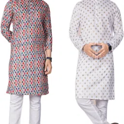 dhasu trendz Pack of 2 Men Printed Cotton Blend Straight Kurta-picture-2