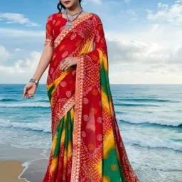 Printed Bandhani Georgette Saree-image-40