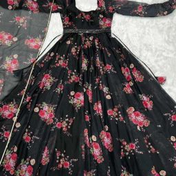 Printed Cotton Blend Stitched Flared/A-line Gown-image-81