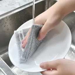 Steel Wire Dish Wash Cloth for Multipurpose Cleaning Double Sided Heavy Reusable Wet and Dry Silver Plated, Stainless Steel, Microfiber Cleaning Cloth-image-47