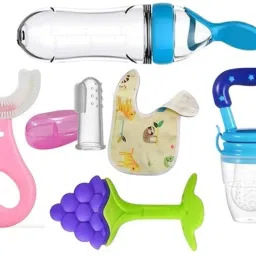Baby Fruit Feeder, Teether, Finger Brush, Bibs & Spoon Feeder Pack of 6-48