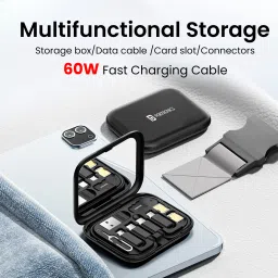 Portronics USB Type C Cable 0.27 m Snapcase 60W Multifunctional Fast Charging Data Cable Kit, USB A & Type C to Male Micro/Type C/Lightning image 2