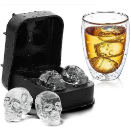 3D Skull Shape Silicone Reuable Odorless Ice Cube Tray With Lid Black Silicone Ice Ball Tray-image-18