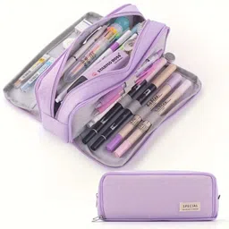 radhey preet Canvas Large Capacity Pencil Case 3 Compartment Pouch Pen Bag For School, College Teen Girl, Boy, Men, Women, RP1271(50) Art Polyester Pencil Box-picture-33
