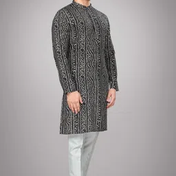 jugg jugg jeeyo Men Self Design Silk Blend Straight Kurta-picture-18