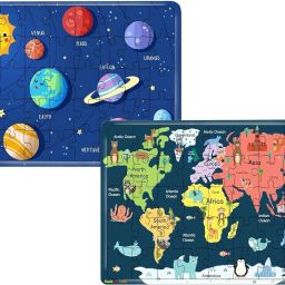 40 Pcs Wooden Jigsaw Puzzle Toy for Children (World Map & Solar System)-27
