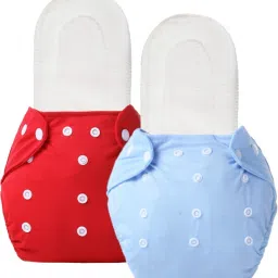 100% Cloth Baby Diaper Washable, Adjustable Snap Button 2-White Inserts (R+LTB)-image-3