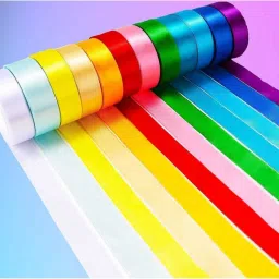 ® ( Ribbons Pack of 24 Pcs Multicolour ) 1/2-inch x 12 M Each, 100M (Multicolour) -Craft Material Best Ribbon )-image-2
