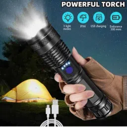 376 (ZOOMABLE METAL LED )5 Modes Flashlight, Super Bright 150W Light Torch 2 hrs Torch Emergency Light-24