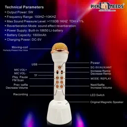 pick ur needs Superier Quality With LED Wireless Bluetooth Microphone Connection Player Speaker 2-in1 With Recording + USB+FM Microphone image 4