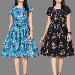 Women A-line Multicolor Knee Length Dress-image-57
