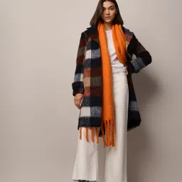 Polyester Blend Checkered Coat For Women-image-23