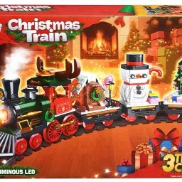 Christmas train construction blocks kit, electric LED light, models of vehicles-image-75