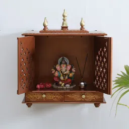 india home wood Copper Wood Wall Mounted Mandir With Door-picture-5
