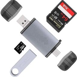 VOOCME Memory Card Types-Grey 6 in 1 Card Reader With OTG, USB Type C, USB 3.0, Micro USB for TF, Phone Converter-image-25