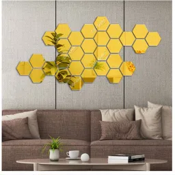 12 cm Hexagon 30 golden - 3d acrylic mirror wall stickers Self Adhesive Sticker-image-52
