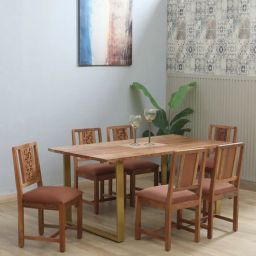 woodsworth from pepperfry Vivant Acacia Wood Large 6 Seater Dining Set In Scratch Resistant Natural Finish-picture-9