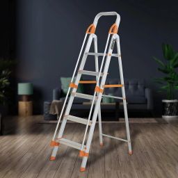 Secura Fully Aluminium Foldable 5-Step Ladder with Safe Hand Rail(Orange-Silver) Aluminium Ladder-image-73